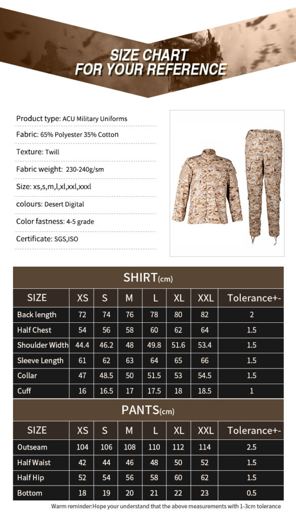 ACU Uniform Desert Digital Size