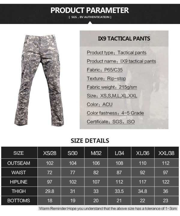 IX9 Pants Size Chart