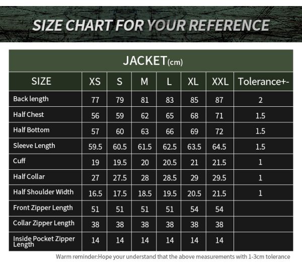 M65 Jacket Size Chart