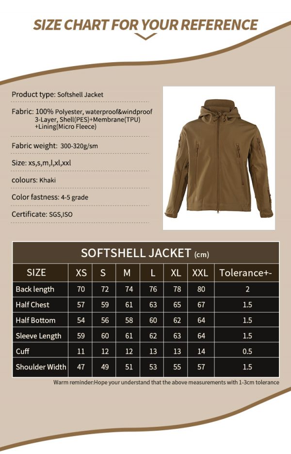 Softshell Jacket Size Chart